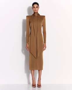 Long Sleeve Scarf Dress in Satin Crepe