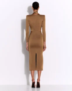 Long Sleeve Scarf Dress in Satin Crepe