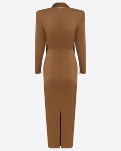 Long Sleeve Scarf Dress in Satin Crepe