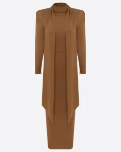 Long Sleeve Scarf Dress in Satin Crepe