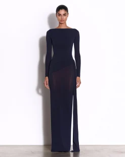 Long Sleeve Twist Column in Crepe Jersey