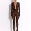 Long Sleeve V Catsuit in Leopard Burnout