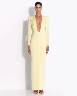 Long Sleeve V Column in Satin Crepe