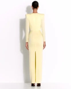 Long Sleeve V Column in Satin Crepe