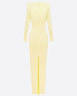 Long Sleeve V Column in Satin Crepe