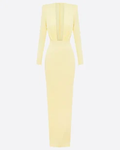 Long Sleeve V Column in Satin Crepe
