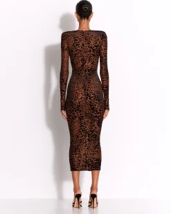 Long Sleeve V Dress in Leopard Burnout