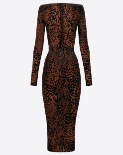 Long Sleeve V Dress in Leopard Burnout