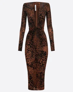 Long Sleeve V Dress in Leopard Burnout