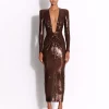 Long Sleeve V Dress in Sequin