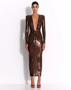 Long Sleeve V Dress in Sequin