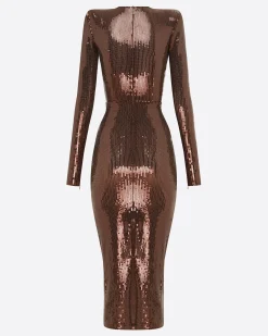 Long Sleeve V Dress in Sequin