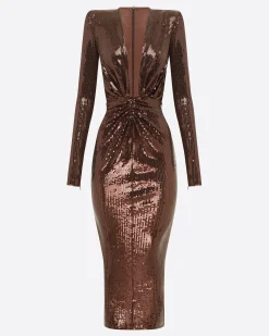 Long Sleeve V Dress in Sequin