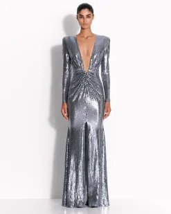 Long Sleeve V Gown in Sequin