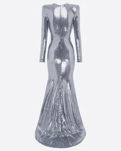 Long Sleeve V Gown in Sequin
