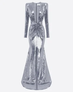Long Sleeve V Gown in Sequin