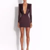 Long Sleeve V Mini Dress in Satin Crepe