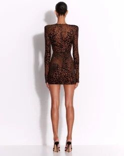 Long Sleeve V Mini Dress in Leopard Burnout