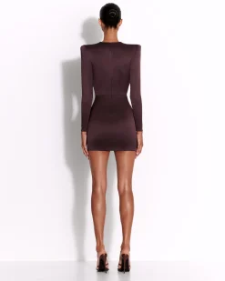 Long Sleeve V Mini Dress in Satin Crepe