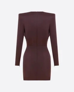 Long Sleeve V Mini Dress in Satin Crepe