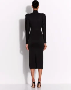Long Sleeve V Neck Dress in Satin Crepe