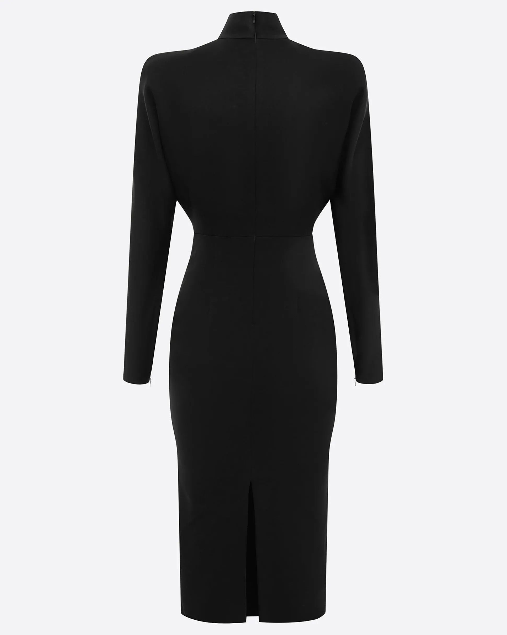 Long Sleeve V Neck Dress in Satin Crepe