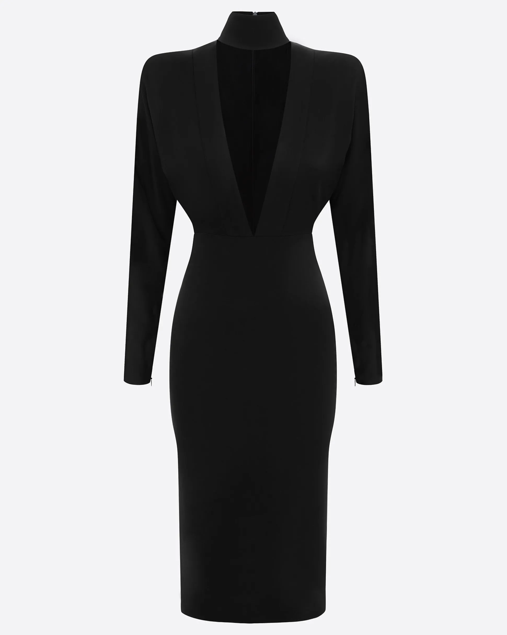 Long Sleeve V Neck Dress in Satin Crepe