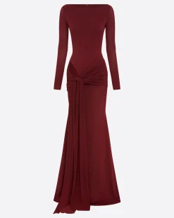 Long Sleeve Wrap Gown in Crepe Jersey