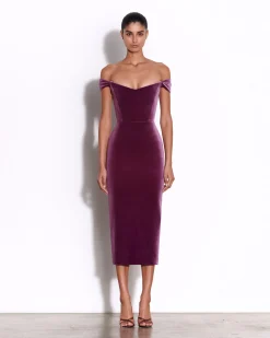 Off Shoulder Corset Dress in Velvet