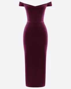 Off Shoulder Corset Dress in Velvet