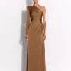 One Sleeve Twist Gown in Satin Crepe