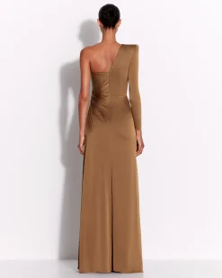 One Sleeve Twist Gown in Satin Crepe