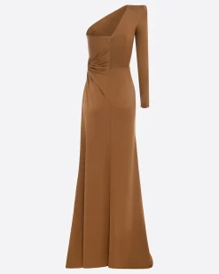 One Sleeve Twist Gown in Satin Crepe