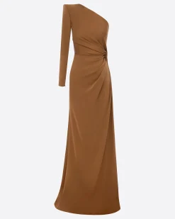 One Sleeve Twist Gown in Satin Crepe
