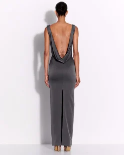 Open Back Drape Column in Satin Crepe