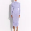 Ruched Turtleneck Dress in Crepe Jersey