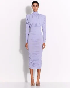 Ruched Turtleneck Dress in Crepe Jersey