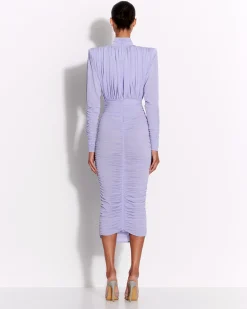 Ruched Turtleneck Dress in Crepe Jersey
