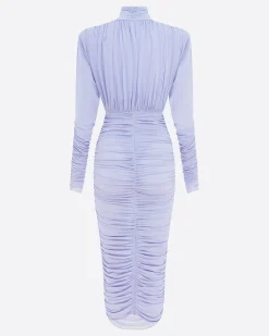 Ruched Turtleneck Dress in Crepe Jersey