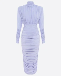 Ruched Turtleneck Dress in Crepe Jersey