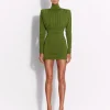 Ruched Turtleneck Mini Dress in Crepe Jersey