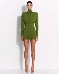 Ruched Turtleneck Mini Dress in Crepe Jersey