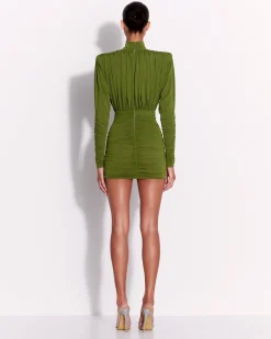 Ruched Turtleneck Mini Dress in Crepe Jersey