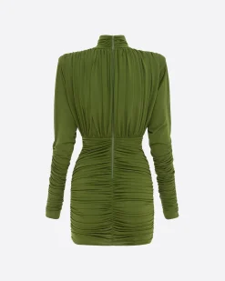 Ruched Turtleneck Mini Dress in Crepe Jersey