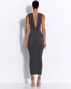 Ruched V Neck Dress in Crepe Jersey