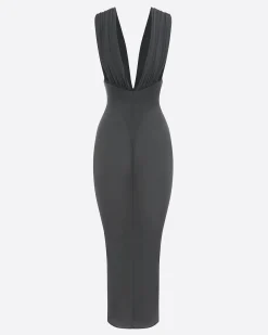 Ruched V Neck Dress in Crepe Jersey