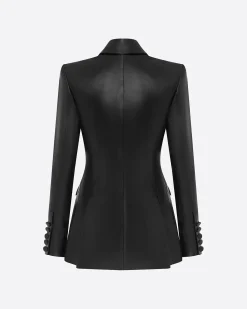 Single Breasted Fitted Blazer in Leather