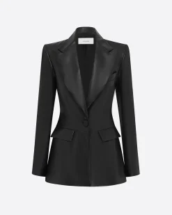 Single Breasted Fitted Blazer in Leather