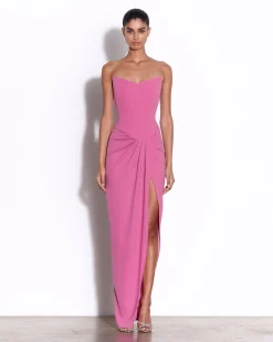 Strapless Corset Asymmetrical Drape Gown in Crepe