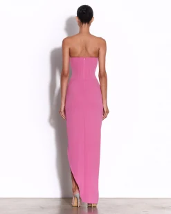 Strapless Corset Asymmetrical Drape Gown in Crepe